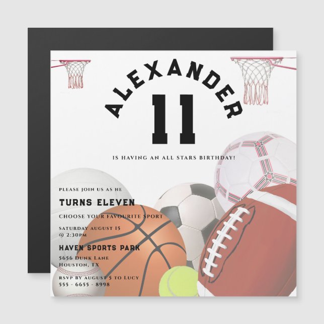 Alla stjärnor Barns födelsedag Party Magnetisk Inbjudningskort (Fram/baksida)