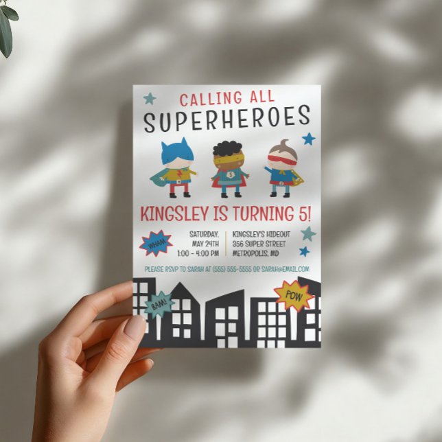 Alla superhjältar sammankallade!  Superhjältekalas Inbjudningar (Skapare uppladdad)