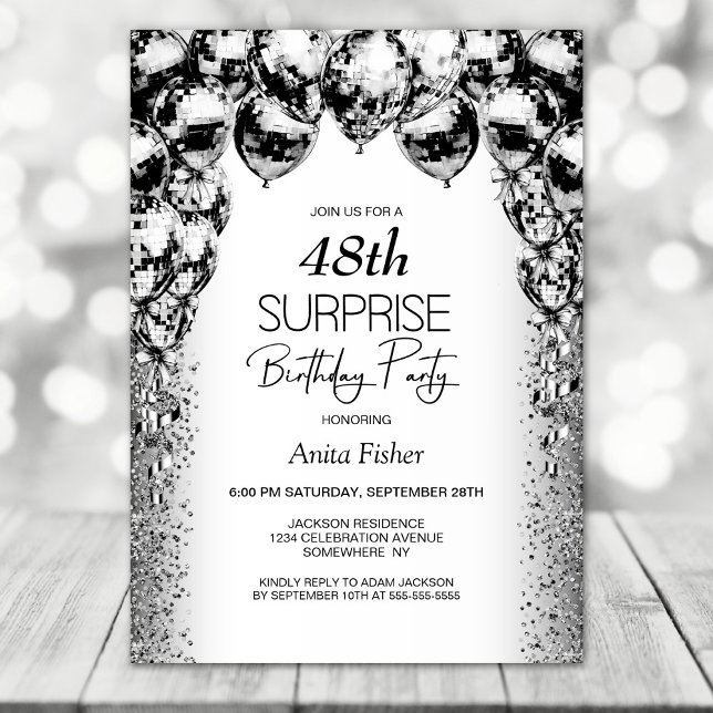 Alla svarta vita ballonger i åldern - överraskande inbjudningar (Skapare uppladdad)