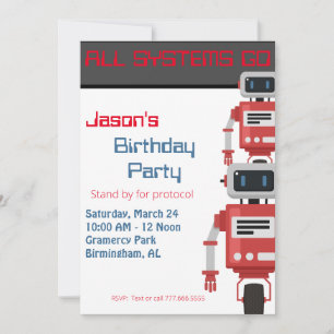Alla system går Robot Birthday Inbjudningar