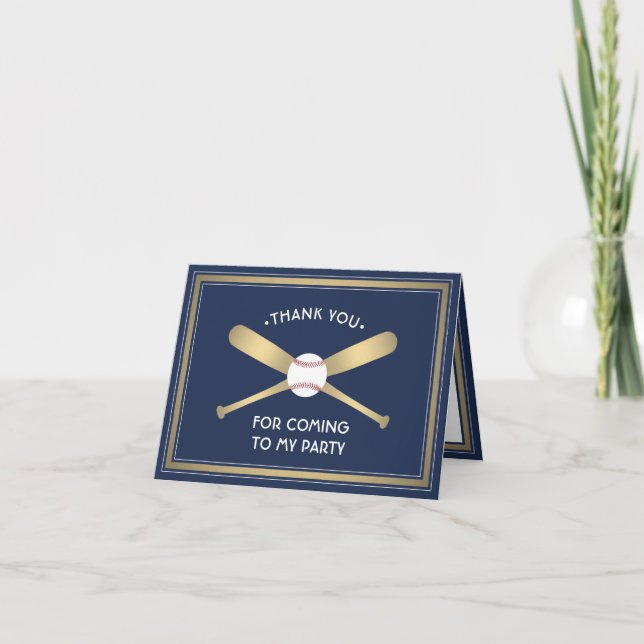 Alla Text 1 Foto Baseball Tema Fest Navy & Guld Tack Kort (Framsida)