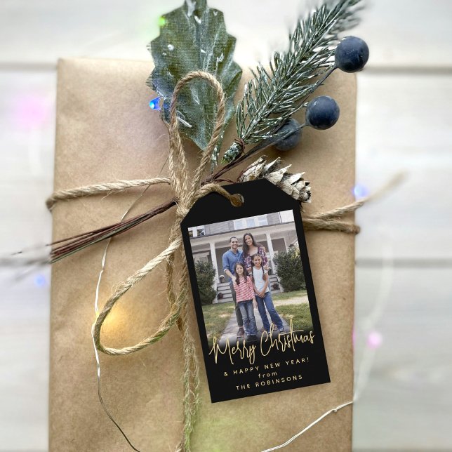 Alla textmoderna skript - enkelt fotosvart och Gul Presentetikett (Skapare uppladdad)