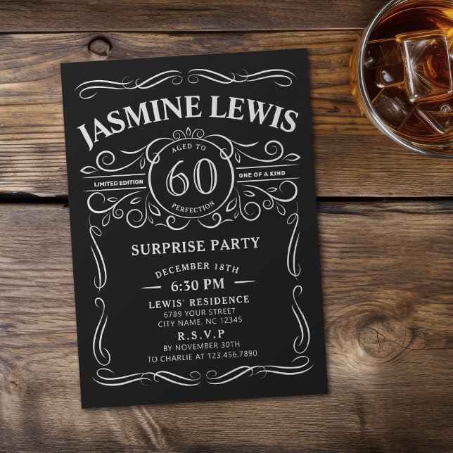 Alla tidsålder Whiskey kom på 60-årsdagen Inbjudningar (Any Age Whiskey themed surprise 60th birthday Invitation)