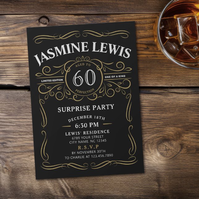 Alla tidsålder Whiskey kom på 60-årsdagen Inbjudningar (Any Age Whiskey themed surprise 60th birthday Invitation)