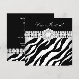 Alla tillfällen Diamant Trim Svart Vit Zebra Fest Inbjudningar