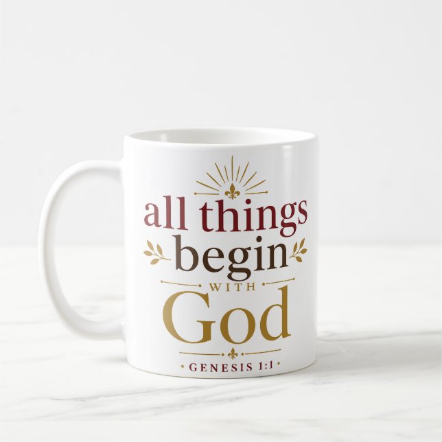 Alla Ting Börjar Med Gud Biblisk Skrift Kaffemugg (Vänster)