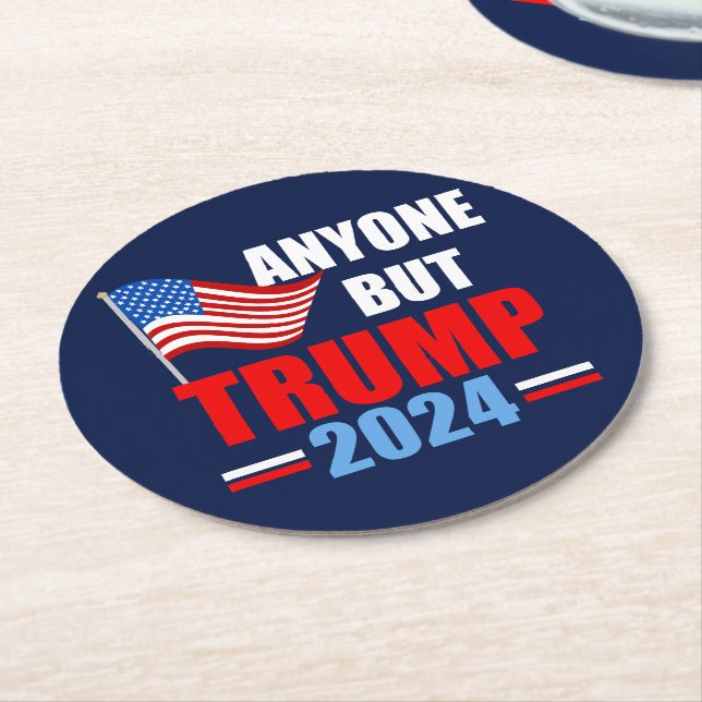 Alla utom Trump 2024 Lustigt politiskt blått Underlägg Papper Rund (Vinklad)