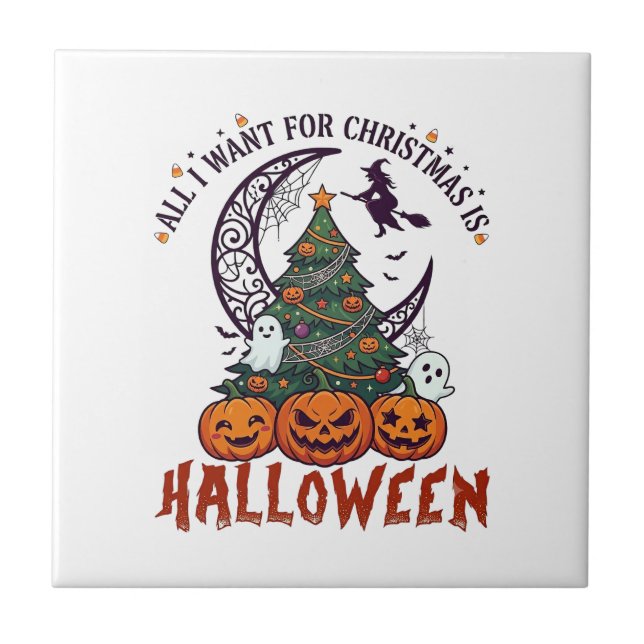Alla Vill Jul Halloween Träd Pumpa Spöken_ Kakelplatta (Framsidan)