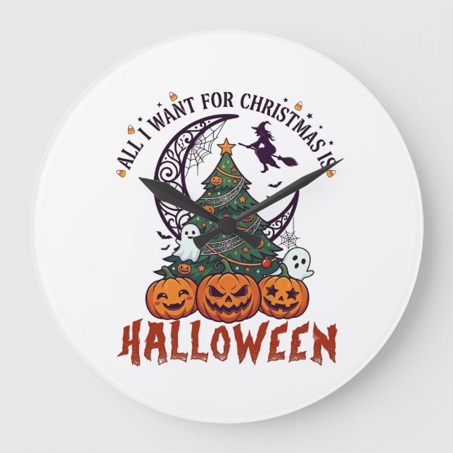 Alla Vill Jul Halloween Träd Pumpa Spöken_ Stor Klocka (Framsida)