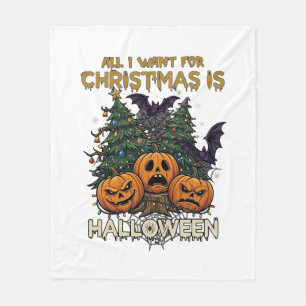 Alla vill julen är Halloween-pumpor Träd Fladdermu Fleecefilt