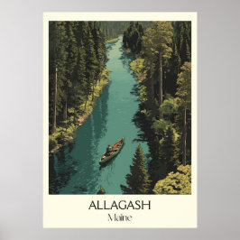 Allagash Maine Vintage River Canoe Forest Art Poster