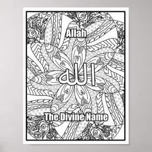 Allah Den gudomliga Namn-Namnen i Allah Black Whit Poster