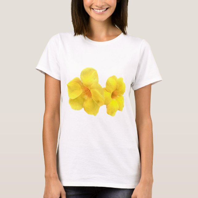 Allamanda Flowers med regndroppar T Shirt (Framsida)