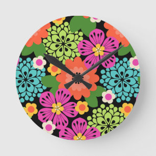 Allana Garden Hawaiian Graphical Blommigt - Black Rund Klocka