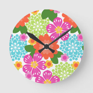 Allana Garden Hawaiian Graphical Blommigt - Bright Rund Klocka