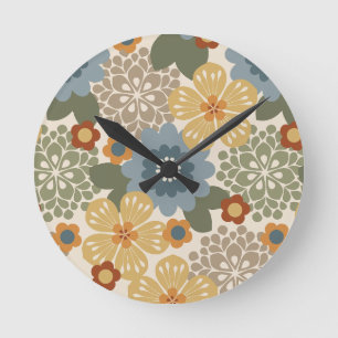 Allana Garden Hawaiian Graphical Blommigt - Guld Rund Klocka