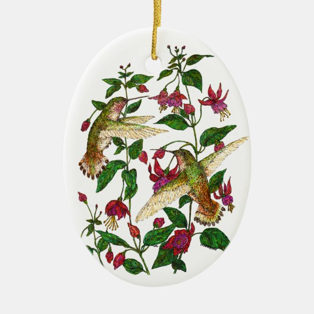 Allans Hummingbird & Fuschia Julgransprydnad Keramik (Framsidan)