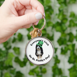 Allas irländska på St. Paddys dag söt hund foto Rund Silverfärgad Nyckelring