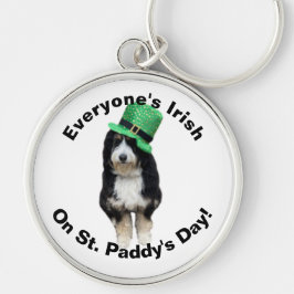 Allas irländska på St. Paddys dag söt hund foto Rund Silverfärgad Nyckelring