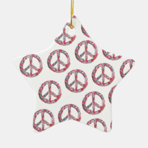 Alldeles nätt blom- fredsymboler julgransprydnad keramik