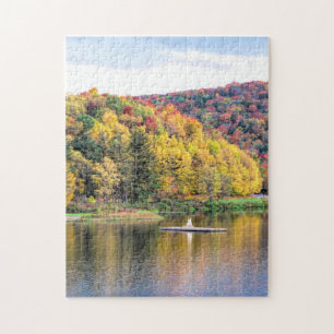 Allegany State Park NY Sjö i höst Pussel