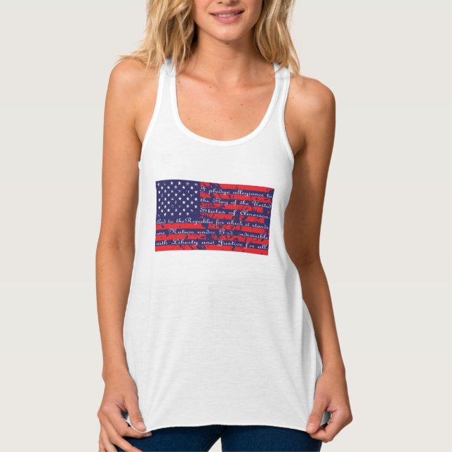 Allegience American Flagga löfte Linne Med Racerback (Framsida)