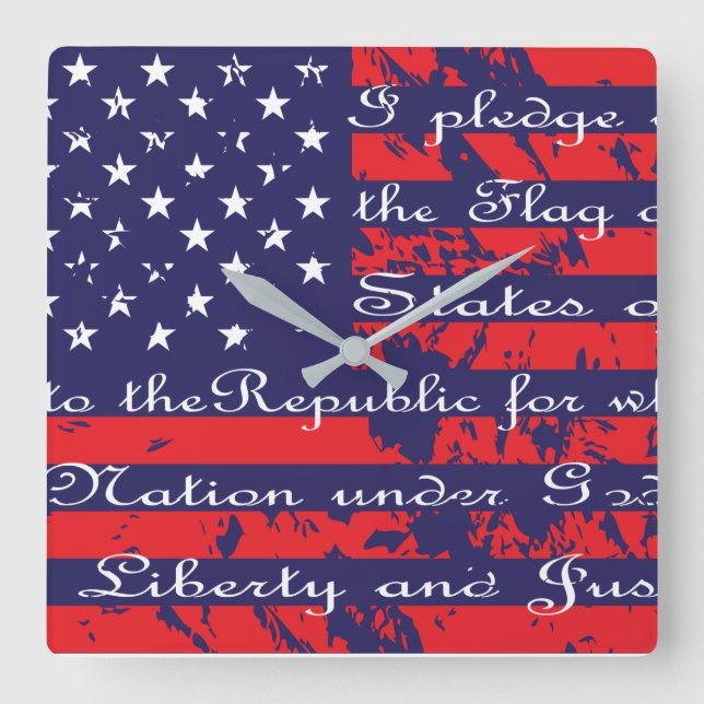 Allegience USA flagga utfästelse Fyrkantig Klocka (Framsida)