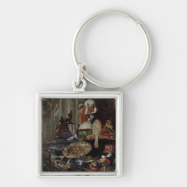 Allegori av fåfänga av världen, 1663 fyrkantig silverfärgad nyckelring (Framsidan)