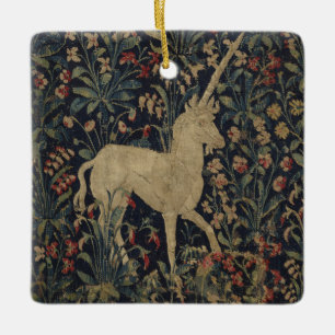 Allegorical "Millefleurs" Tapestry med djur Julgransprydnad Keramik