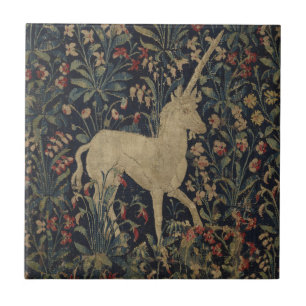 Allegorical "Millefleurs" Tapestry med djur Kakelplatta