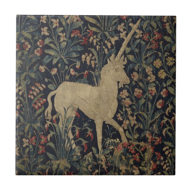 Allegorical "Millefleurs" Tapestry med djur Kakelplatta (Framsidan)