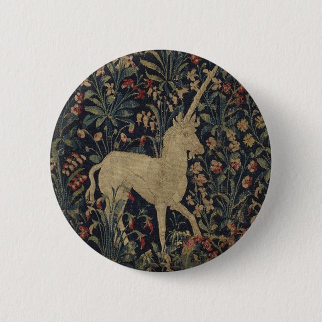 Allegorical "Millefleurs" Tapestry med djur Knapp (Framsida)