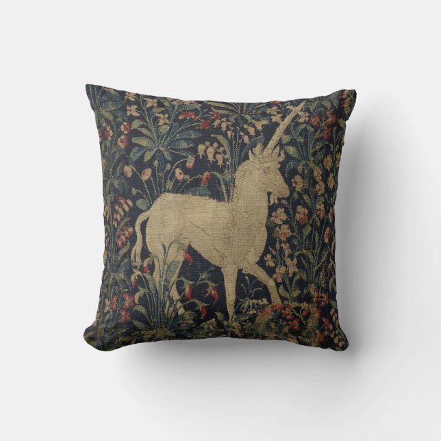 Allegorical "Millefleurs" Tapestry med djur Kudde (Framsida)