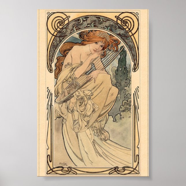 Allegorie de la Musique av Alphonse Mucha T-Shirt Poster (Framsidan)