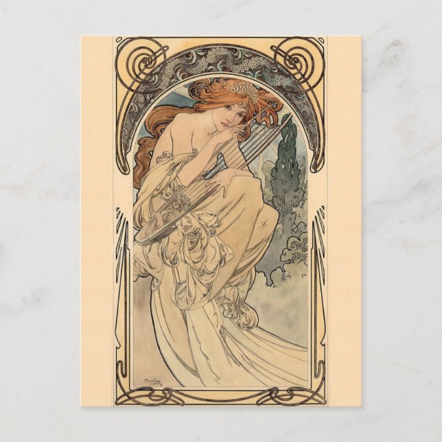 Allegorie de la Musique av Alphonse Mucha Vykort (Framsida)