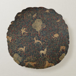 Allegorik Millefleurs-tekonst med djur Rund Kudde