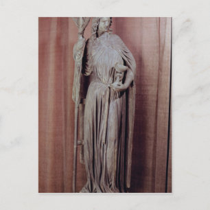 Allegoriskt figur i kyrkan som håller en kyrka vykort