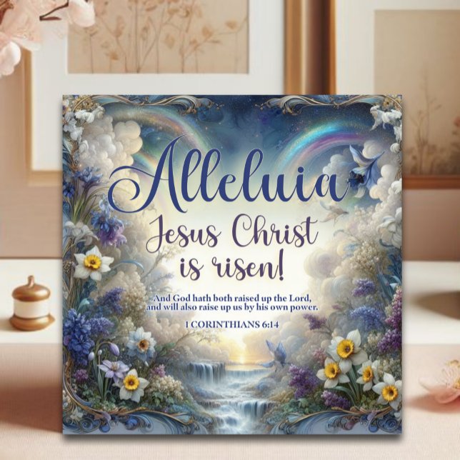 Alleluia han är en riserad vattenfärg Blommigt Pås Julkort (Skapare uppladdad)