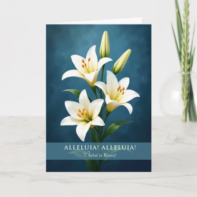 Alleluia Religious Easter Lilies Blue Background Kort (Framsida)