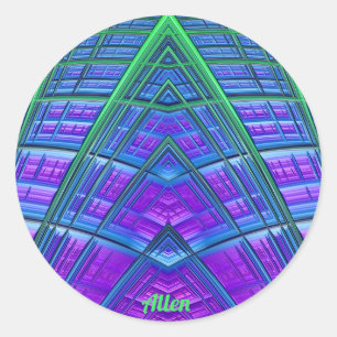 ALLEN ~ Coola! Grönt Lila Blue Geometric ~ Runt Klistermärke