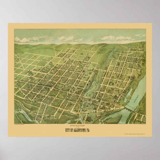 Allentown, PA Panoramic Karta - 1879 Poster (Framsidan)