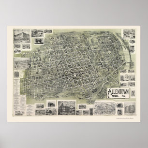 Allentown, PA Panoramic Karta - 1901 Poster