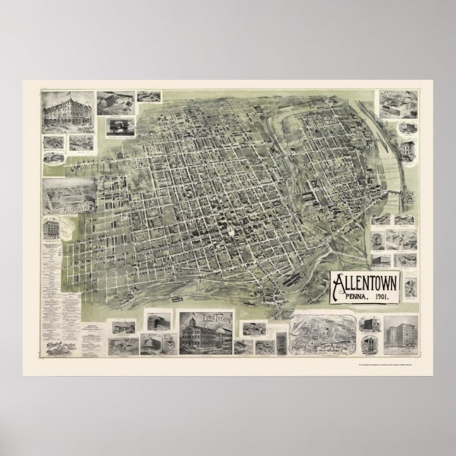 Allentown, PA Panoramic Karta - 1901 Poster (Framsidan)