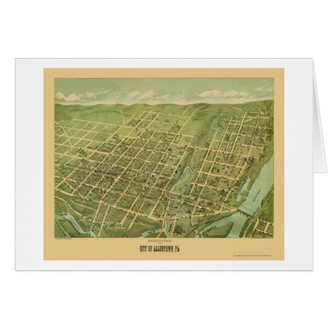 Allentown panorama- karta för PA - 1879 Hälsningskort (Framsidan Horizontal)