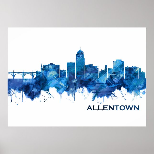 Allentown Pennsylvania Skyline Blue Poster (Framsidan)