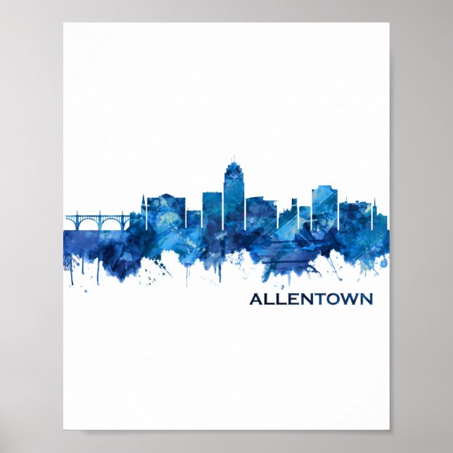 Allentown Pennsylvania Skyline Blue Poster (Framsidan)