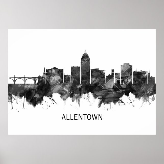 Allentown Pennsylvania Skyline BW Poster (Framsidan)