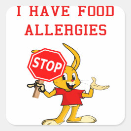Aller-Bunny STOP-Bunny Food Allergies Sq. Stickers Fyrkantigt Klistermärke