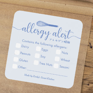Allergi Alert Allergener Varning Blå Visp Fyrkantigt Klistermärke