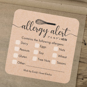 Allergi Alert Allergener Varning Kraft Visp Fyrkantigt Klistermärke